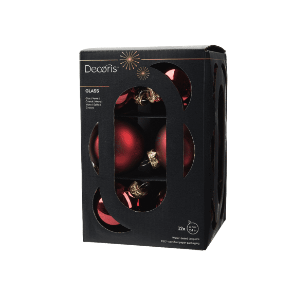 Decoris Kerstballen Set Glas 6cm Ossenbloed 12 stuks