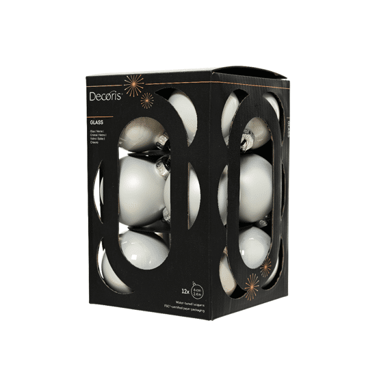 Decoris Kerstballen Set Glas 6cm Mix Winterwit 12 stuks