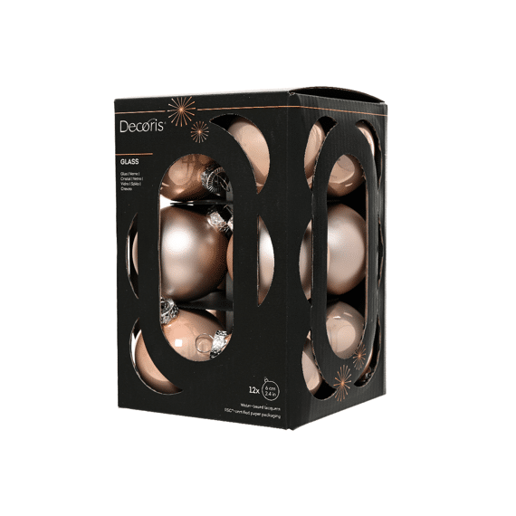 Decoris Kerstballen Set Glas 6cm Poederroze 12 stuks