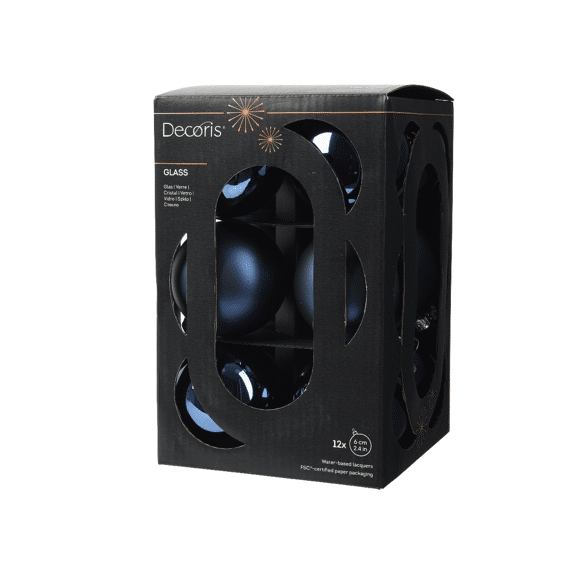 Decoris Kerstballen Set Glas 6cm Nachtblauw 12 stuks