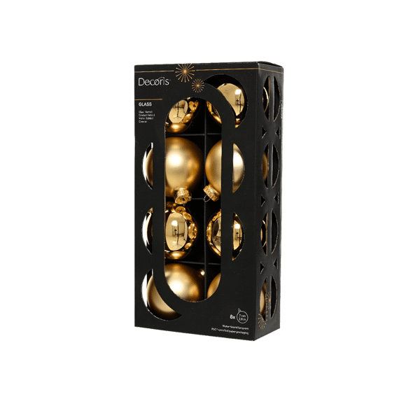 Decoris Kerstballen Set Glas 7cm Licht Goud 8 stuks