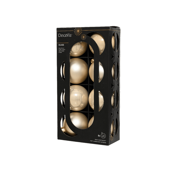 Decoris Kerstballen Set Glas 7cm Parel 8 stuks