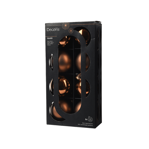 Decoris Kerstballen Set Glas 7cm Espresso 8 stuks