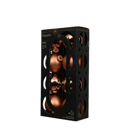 Decoris Kerstballen Set Glas 7cm Brandy 8 stuks