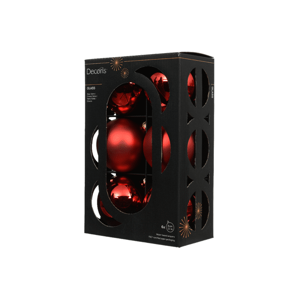 Decoris Kerstballen Set Glas 8cm Kerstrood 6 stuks
