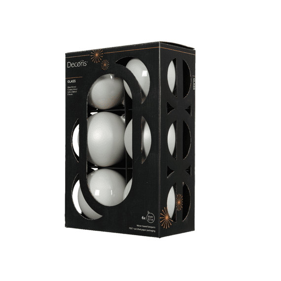 Decoris Kerstballen Set Glas Dia 8cm Winterwit 6 stuks