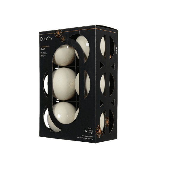 Decoris Kerstballen Set Glas 8cm Wolwit 6 stuks