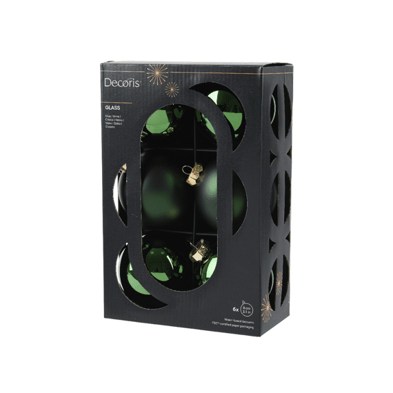 Decoris Kerstballen Set Glas 8cm Dennengroen 6 stuks