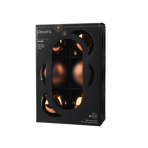 Decoris Kerstballen Set Glas 8cm Espresso 6 stuks