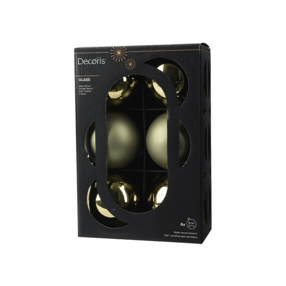 Decoris Kerstballen Set Glas 8cm Rosemarijn 6 stuks