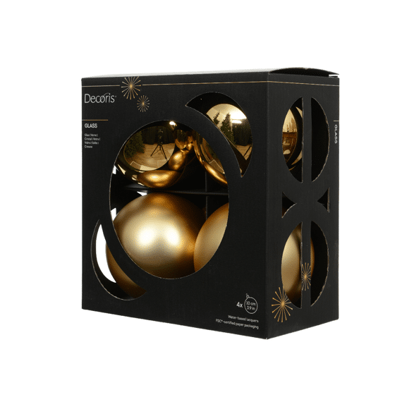 Decoris Kerstballen Set Glas 10cm Licht Goud 4 stuks