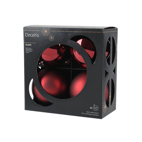 Decoris Kerstballen Set Glas 10cm Ossenbloed 4 stuks