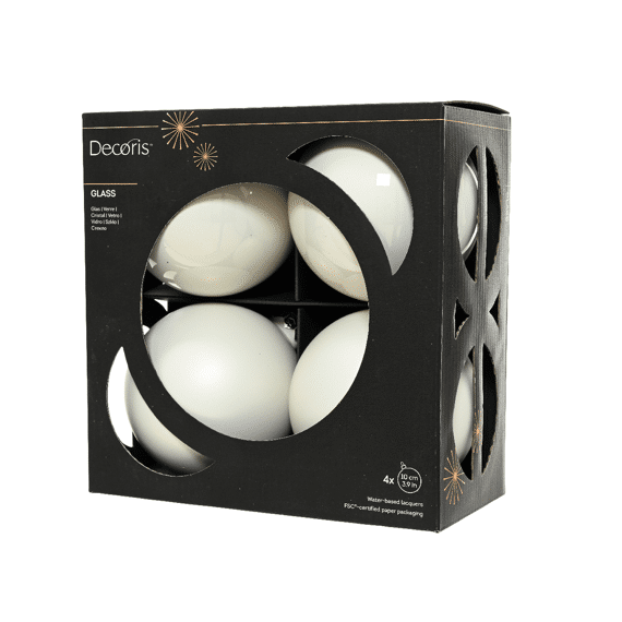 Decoris Kerstballen Set Glas Dia 10cm Winterwit 4 stuks