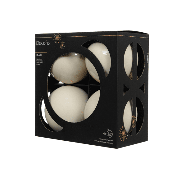 Decoris Kerstballen Set Glas 10cm Wolwit 4 stuks