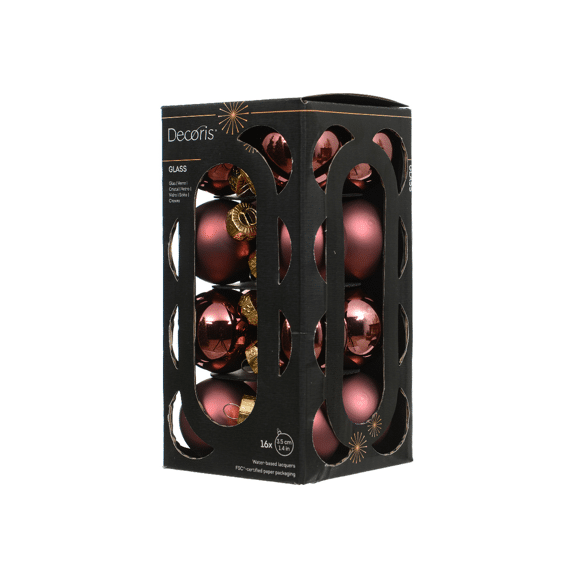 Decoris Kerstballen Set Glas 3,5cm Mix Maroon 16 stuks