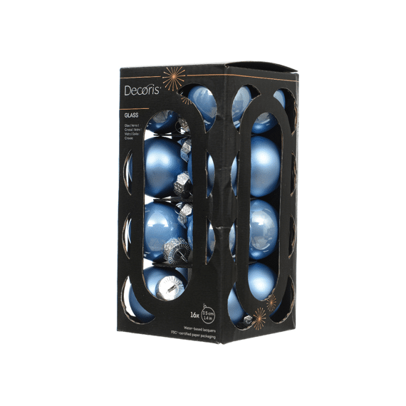 Decoris Kerstballen Set Glas 3,5cm Sky Blue 16 stuks