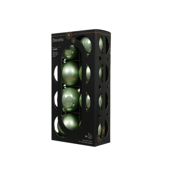 Decoris Kerstballen Set Glas 7cm Matcha Green 8 stuks