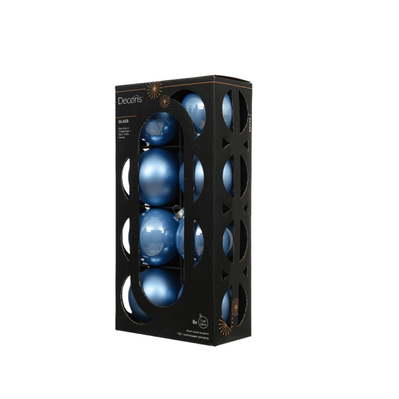 Decoris Kerstballen Set Glas 7cm Sky Blue 8 stuks