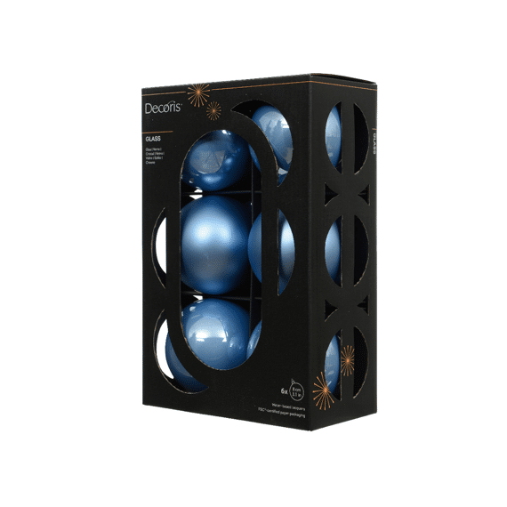 Decoris Kerstballen Set Glas 8cm Sky Blue 6 stuks