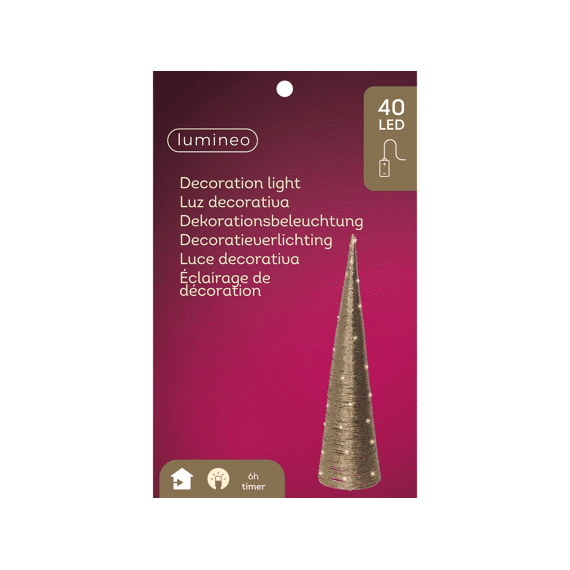 Decoris Micro Led Cone 80cm-40leds Goud/warm Wit