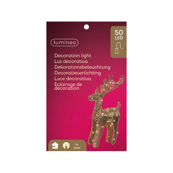 Lumineo Micro Led Rendier 55cm-50 leds Goud/warm Wit