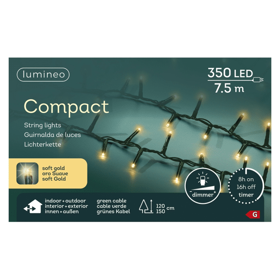 Lumineo Led Compact Lights  7,5cm-350leds Groene draad soft Gold