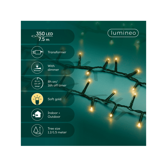 Lumineo Led Compact Lights  7,5cm-350leds Groene draad soft Gold
