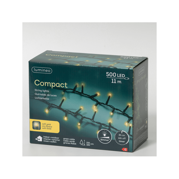 Lumineo Led Compact Lights  11m-500leds Groen/soft Gold