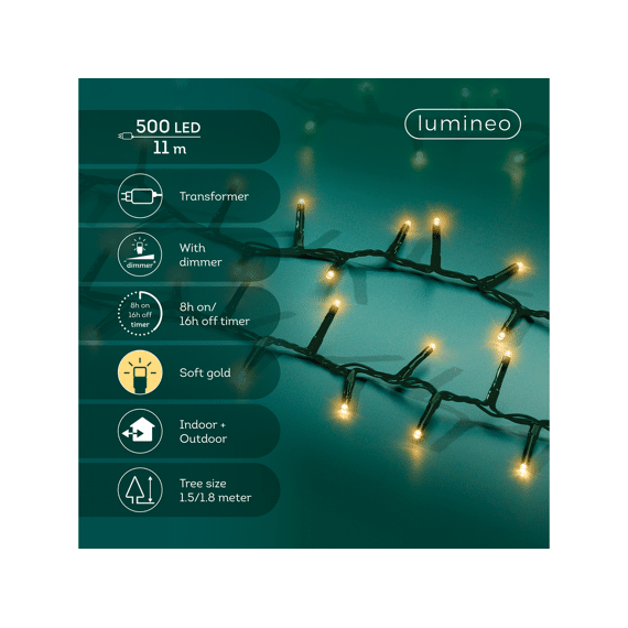 Lumineo Led Compact Lights  11m-500leds Groen/soft Gold