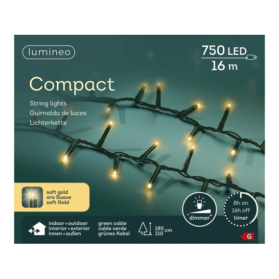 Lumineo Led Compact Lights  16m-750leds Groen/soft Gold