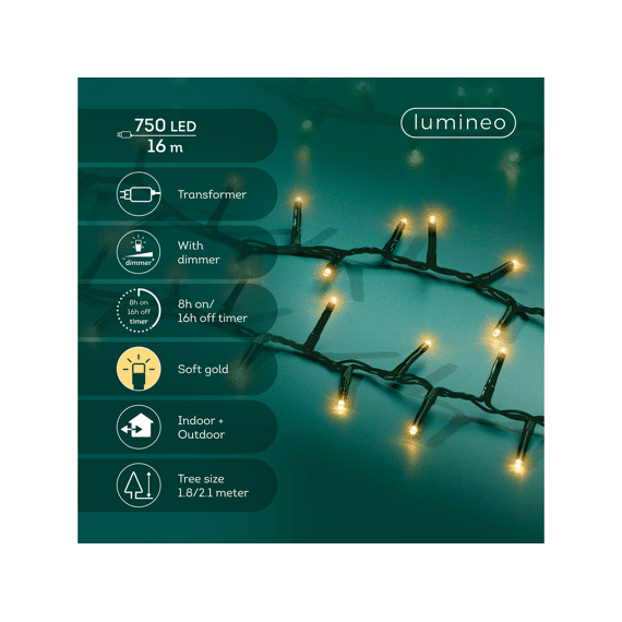 Lumineo Led Compact Lights  16m-750leds Groen/soft Gold