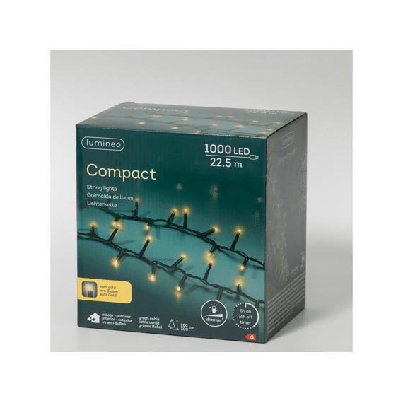 Lumineo Led Compact Lights Vast Buiten 22,5m-1000leds Groen/soft Gold