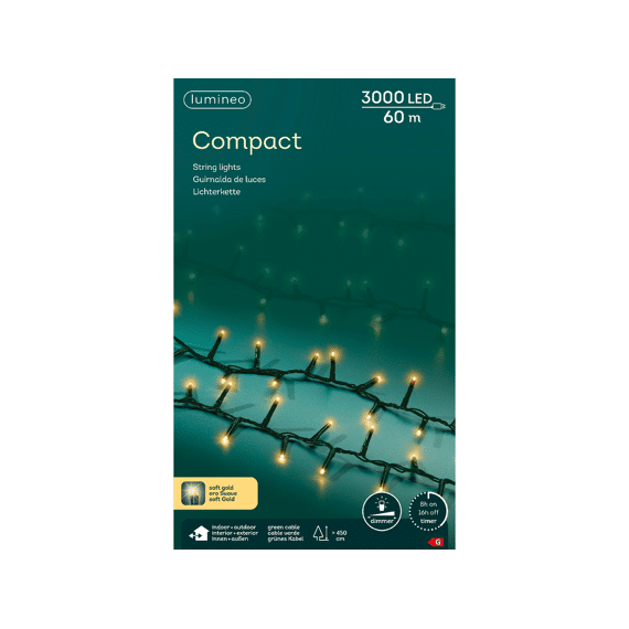 Lumineo Led Compact Lights 60m 3000 leds Groen/soft Gold