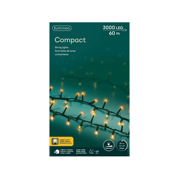 Lumineo Led Compact Lights 60m 3000 leds Groen/klassiek Warm