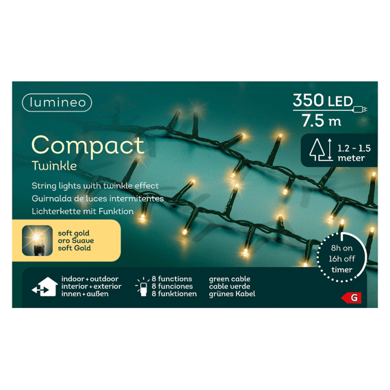 Lumineo Led Compact Lights Twinkle 7,5m 350 leds Groen/soft Gold