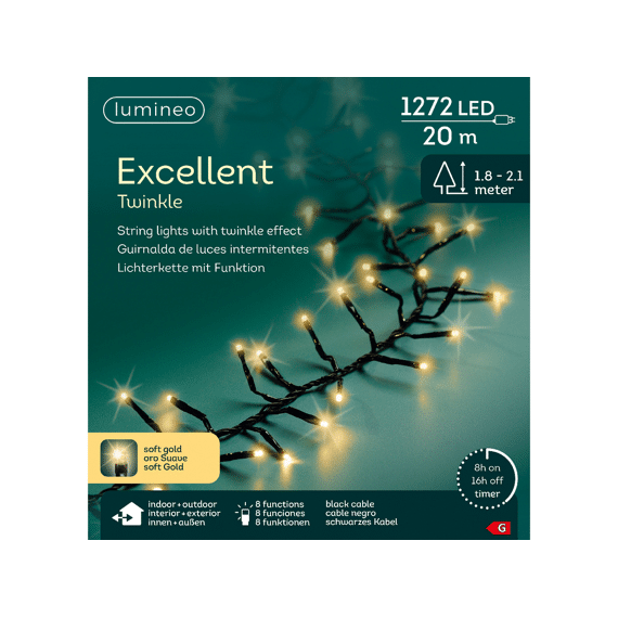 Lumineo Led Excellent Lights 20m 1272 leds Zwart/soft Gold