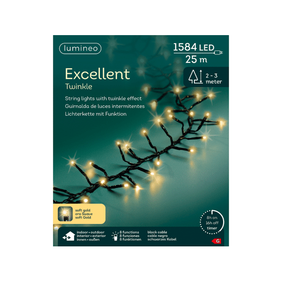 Lumineo Led Excellent Lights 25m 1584 leds Zwart/soft Gold