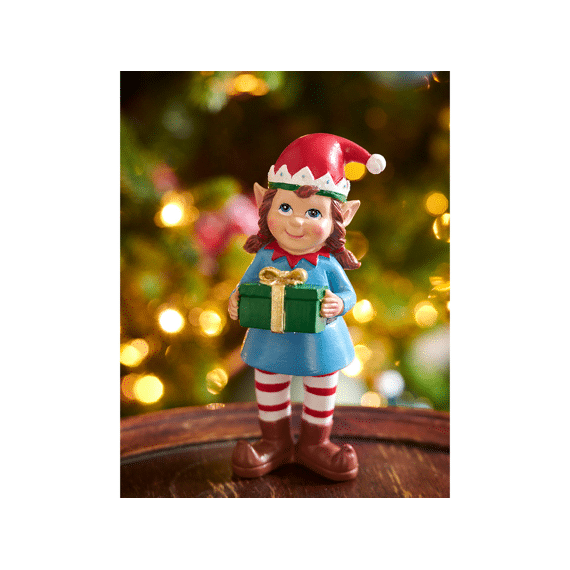 Kerstfiguur Elf Polyresin 14,5cm Groen/rood Assortiment/2 Prijs Per Stuk