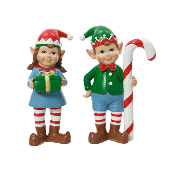 Kerstfiguur Elf Polyresin 14,5cm Groen/rood Assortiment/2 Prijs Per Stuk