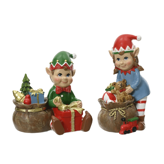 Decoris Elf Polyresin 12.50cm Groen/rood Assortiment