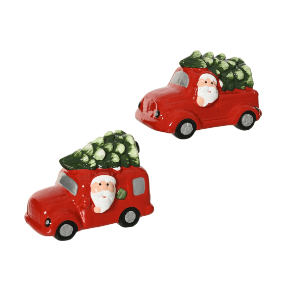 Decoris Rode Auto met Kerstman Terracotta 6,5x10cm Assortiment