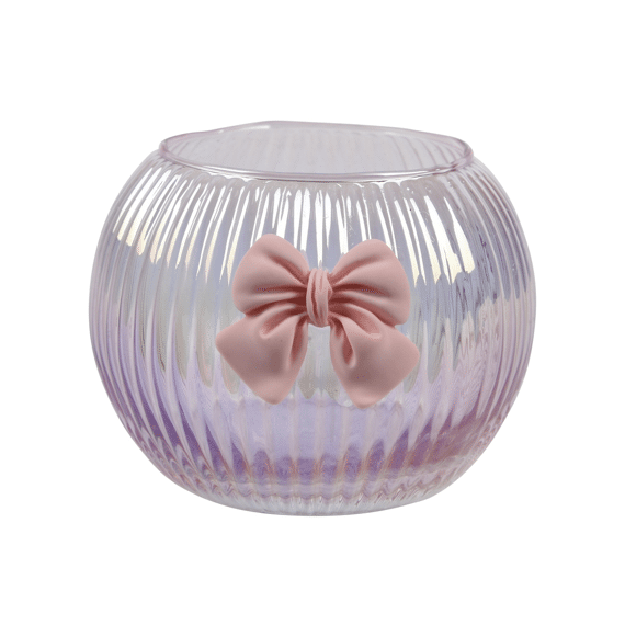 Theelichthouder Glas L9.00-w8.50-h6.70cm Roze strik