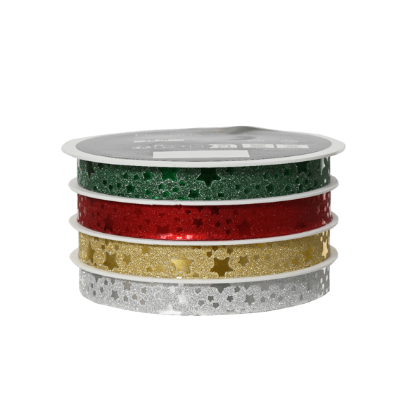 Kerstlint Polyester 4m Beige/goud  Assortiment/3 Prijs Per Stuk