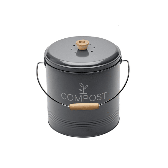 Compostemmer Keuken 8l Rond Anthraciet Met Filter En Plastic Emmer 4.5l