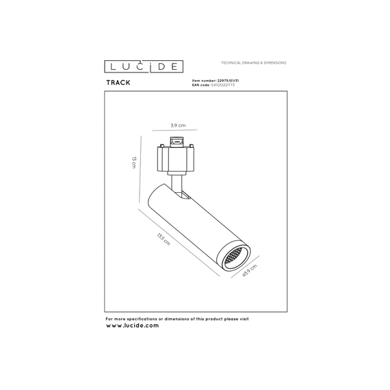 Lucide Track Grado Railspot - 1-fase Railsysteem / Railverlichting - 1xgu10(mr11) -wit (uitbreiding)