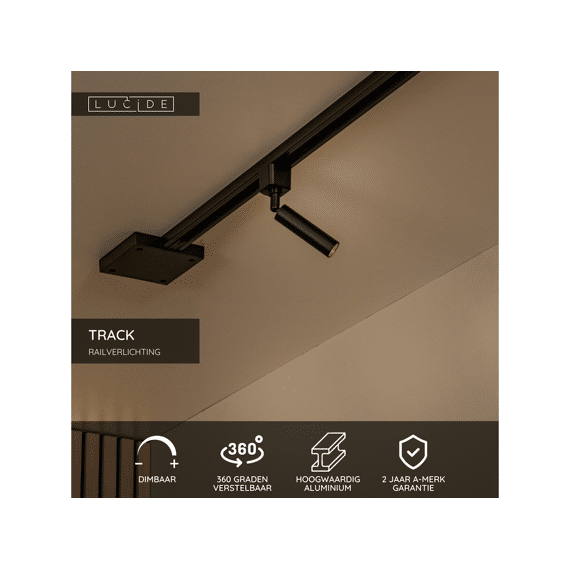 Lucide Track Keoni Railspot - 1-fase Railsysteem / Railverlichting - 1xg9 - Zwart