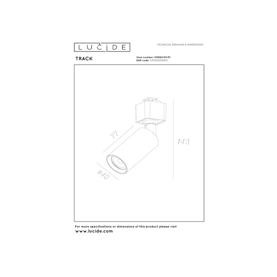 Lucide Track Ritmo Railspot - 1-fase Railsysteem / Railverlichting - 1xgu10-mr11 - Wit (uitbreiding)
