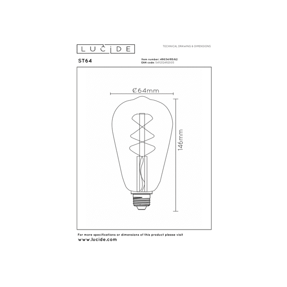 Lucide St64 - Filament Lamp - Ø 6,4 Cm - Led 3 Step Dimbaar (memory) - E27 - 1x4,9w 2200k - Amber