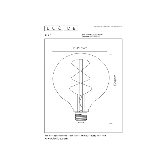 Lucide G95 - Filament Lamp - Ø 9,5 Cm - Led 3 Step Dimbaar (memory) - E27 - 1x4,9w 2200k - Amber
