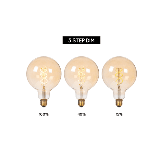 Lucide G125 - Filament Lamp - Ø 12,5 Cm - Led 3 Step Dimbaar (memory) - E27 - 1x4,9w 2200k - Amber